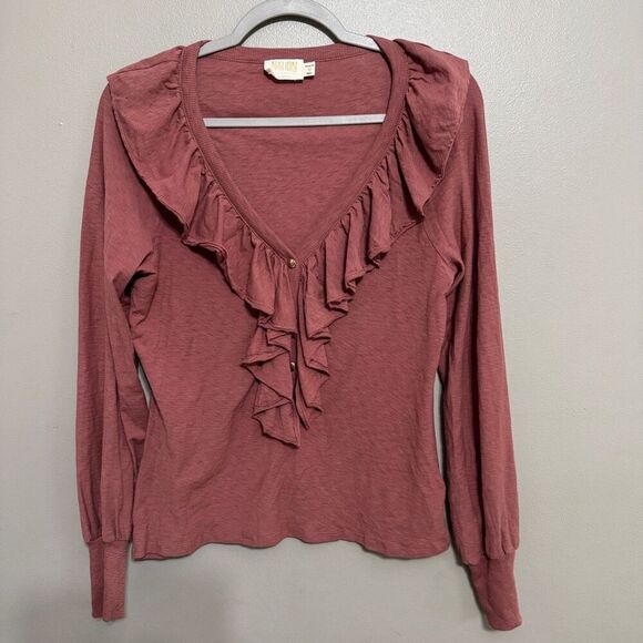 nation Itd lalita ruffle pima cotton top mauve size medium - Picture 2 of 7